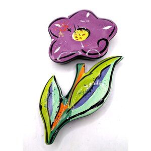 Kathryn Youngs Bella Casa Ganz Ceramic Wall Art Flower & Stem W/Leaves 2 Pieces